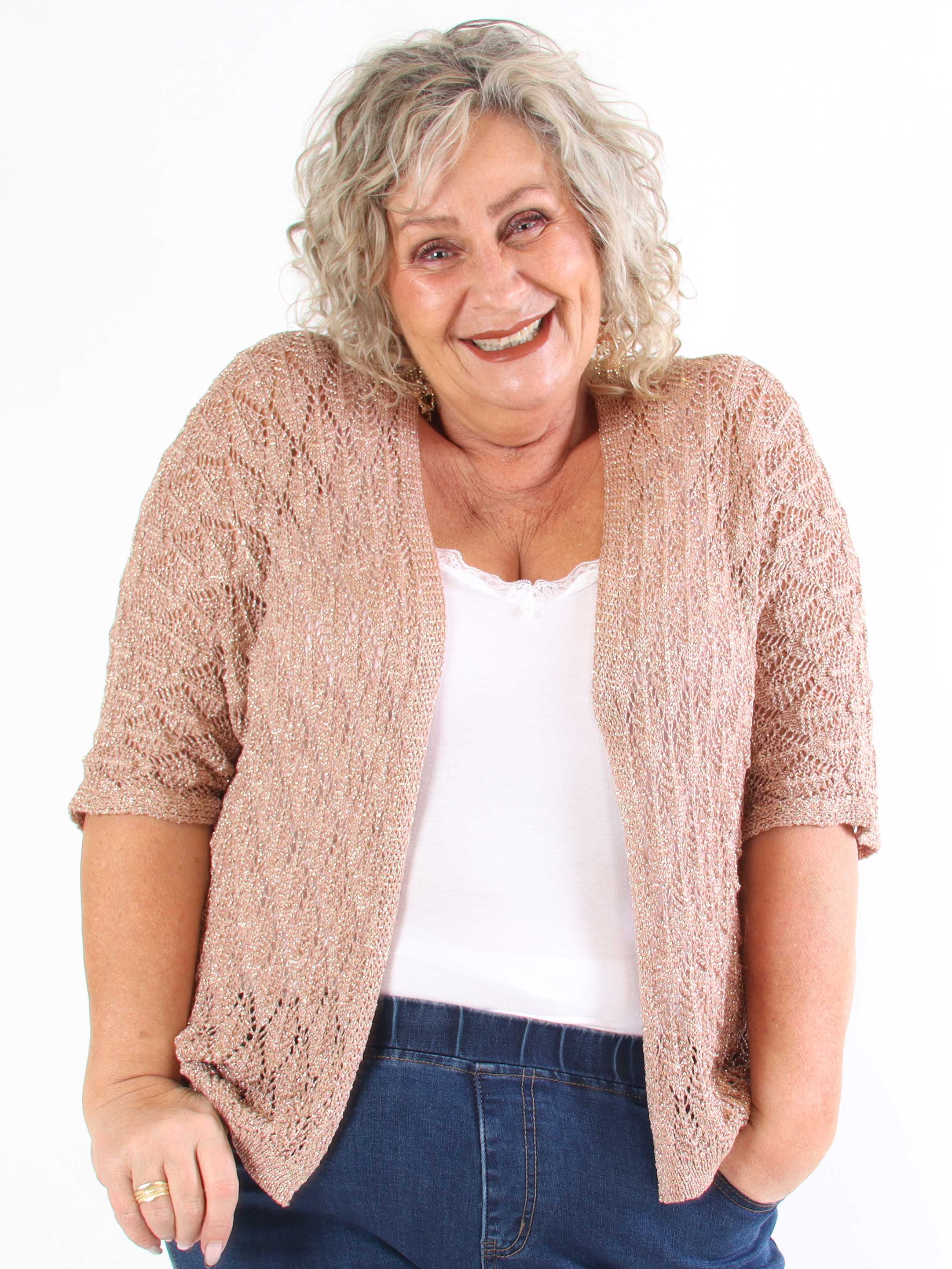 Selena - Söt virkad stickad tröja i plusstorlek med glittertrådar